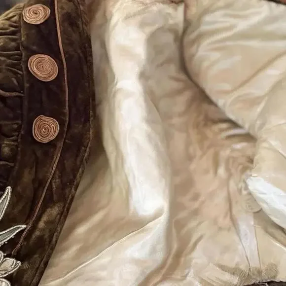 Vintage 1910's VICTORIAN EDWARDIAN Cocoa Brown VELVET FLORAL PUFF Sleeve Jacket - Picture 8 of 8